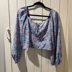 Abercrombie & Fitch Puff Sleeve Lace Up Sweetheart Top